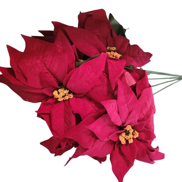 Ashland Christmas Noël Burgundy Poinsettia Deluxe Bush Artificial Flowers - Picture 1 of 4